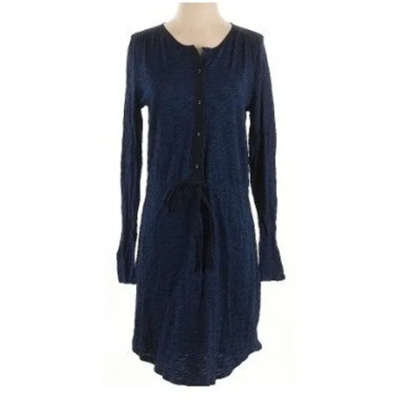 Calvin Klein Jeans Womens Navy Blue Henley Drawstring Waist Dress S -100% Cotton - Picture 2 of 8